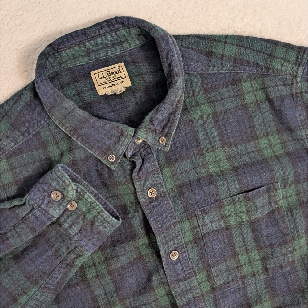 L.L.Bean Green/Blue Men's Plaid Flannel L/S Button Up 2XL Shirt Traditional